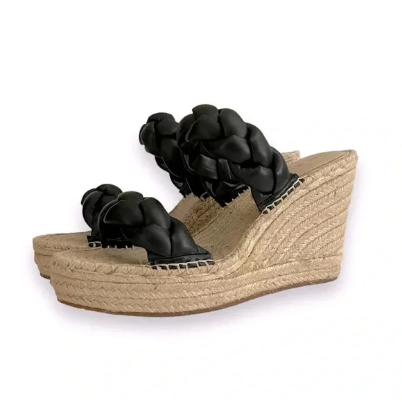 Kenneth Cole Olivia Braided Wedge Espadrille Black Sandal Size 11 NWT - Picture 1 of 9